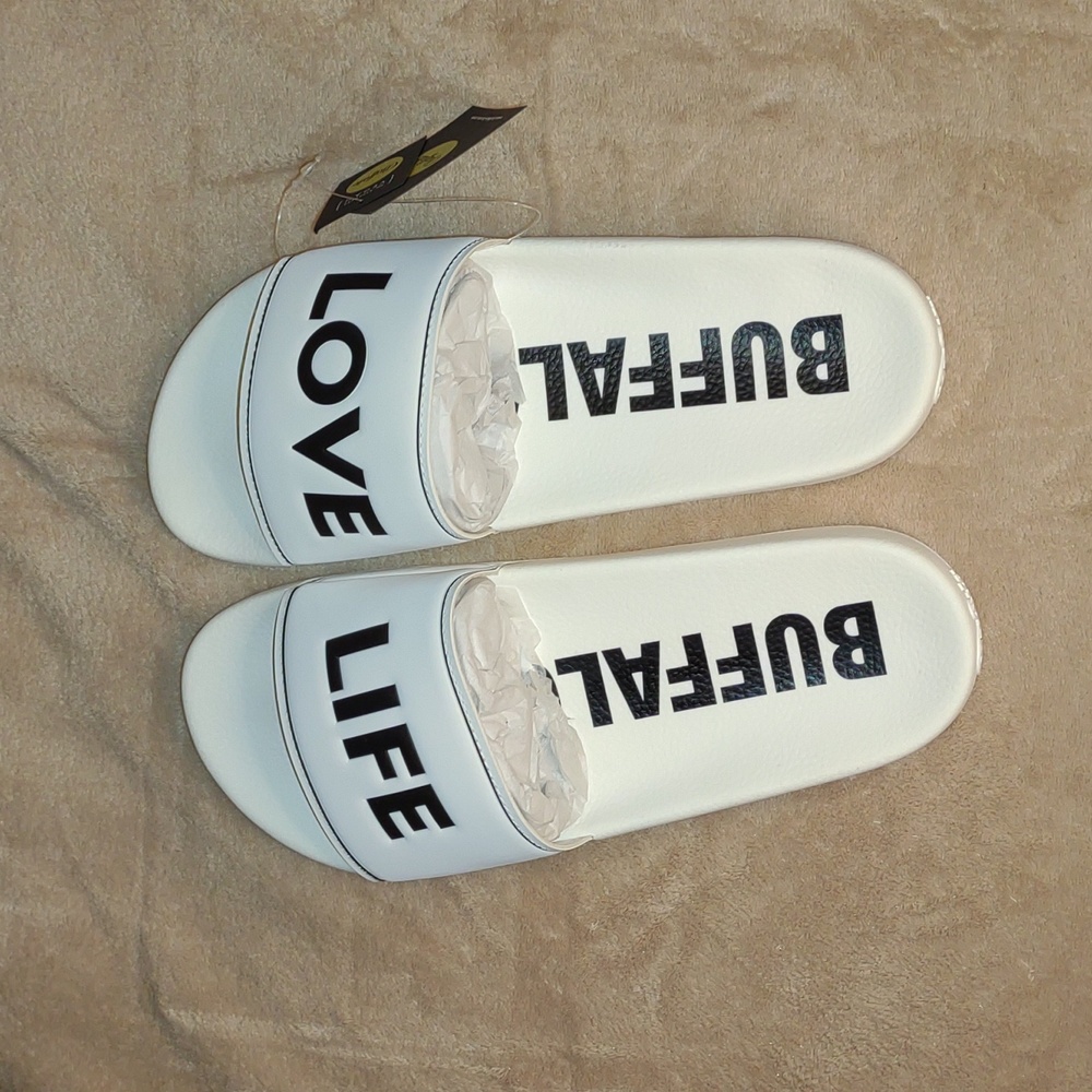 👣BUFFALO 💮White Riley Slides "Love Life"footwear - Picture 14 of 15